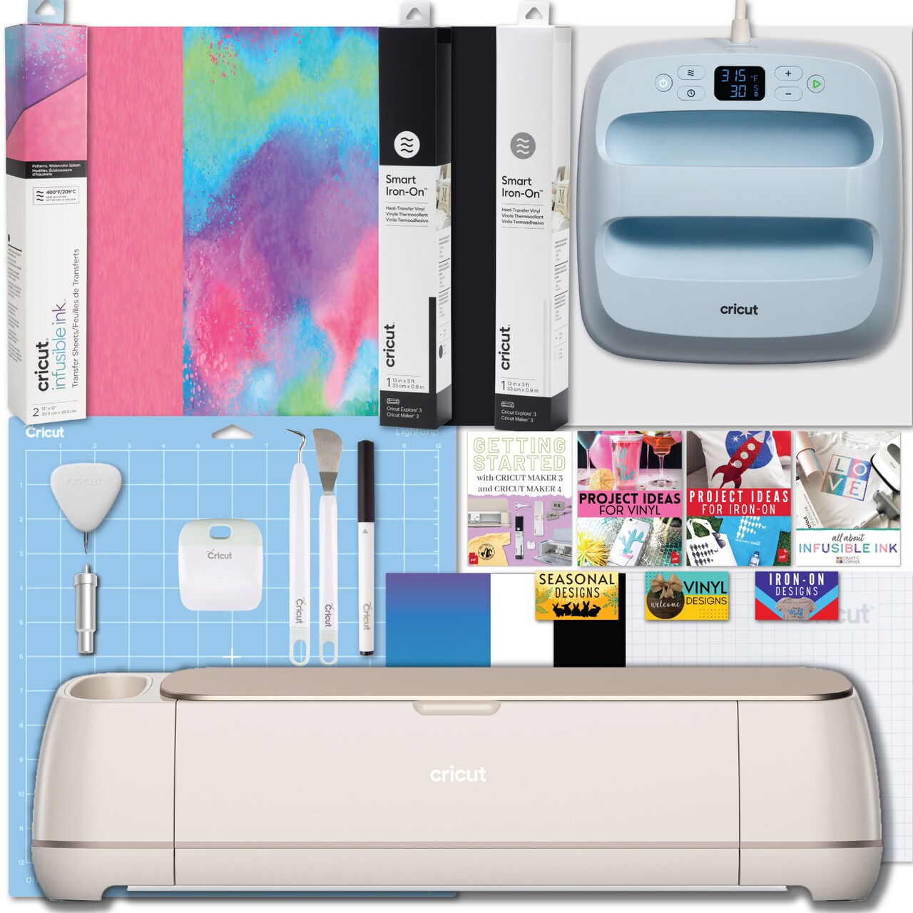 Cricut Maker 4 and Easy Press 3 Machine Combo with HTV Materials Bundle